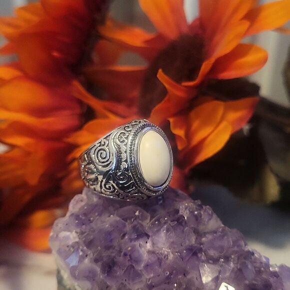 Bohemian Marble Stone Vintage Band Ring - Picture 7 of 7